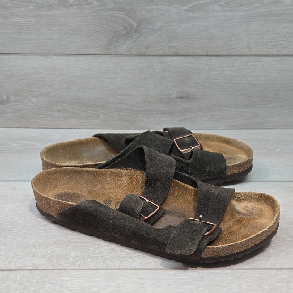 Birkenstock Mens Arizona Suede Two-Strap Slide Sandals in Dark Brown Shoes 45/12